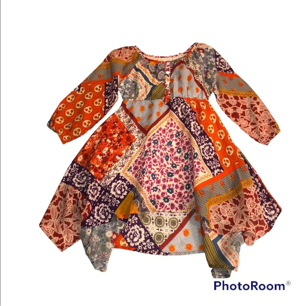 Mimi & Maggie Multi Print Florals Handkerchief Patchwork Dress Size 4